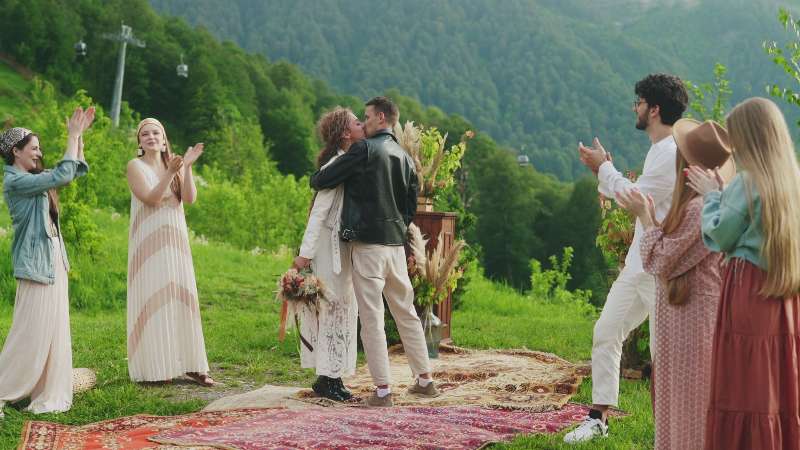 Mountain morning mist outdoor wedding ceremony
